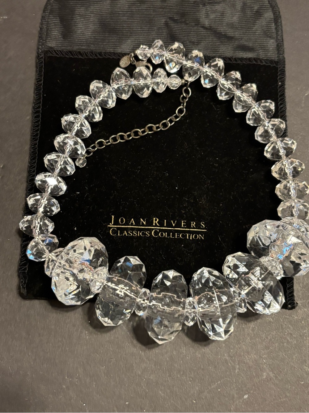 Joan Rivers Classics Clear Crystal Faceted Statement Necklace 19” Signed